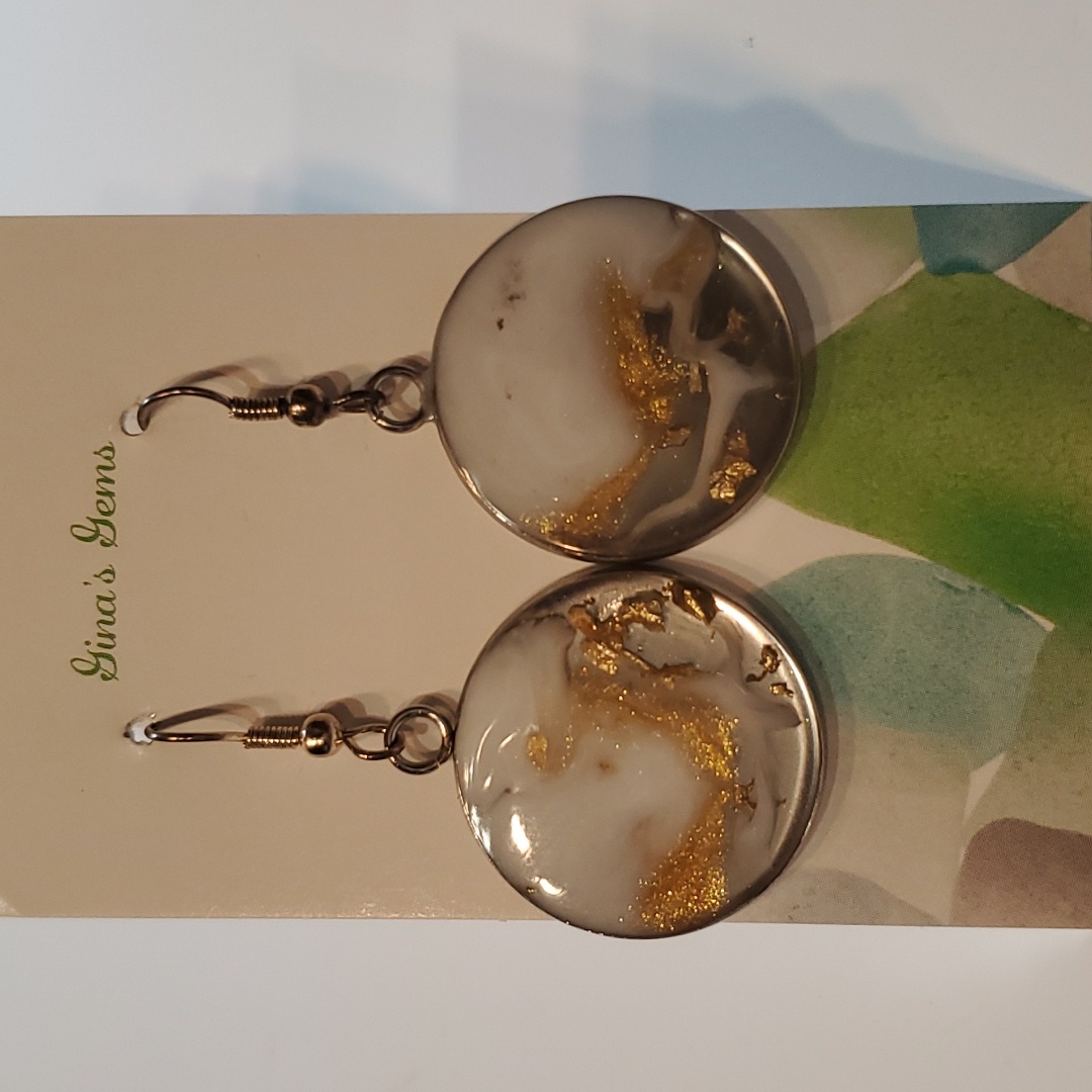 Jewelry Earrings Hand Crafted Resin Gold Black And Silver